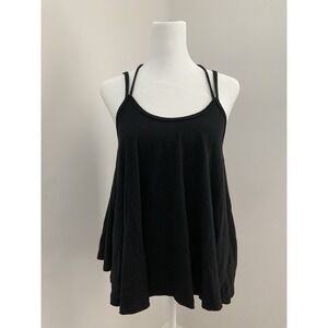 We The Free Tank Top Sz S Black Low Back Tie Straps Detail Loose Flowy Raw Hem